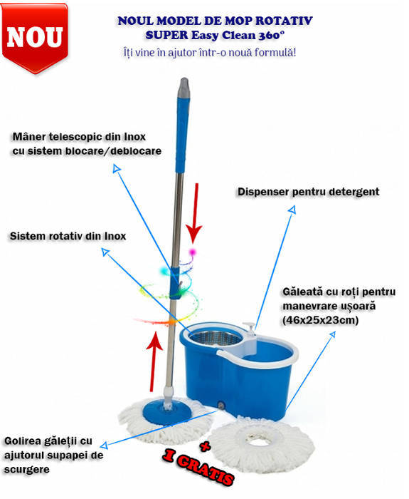 Mop rotativ Super Easy Clean 360 set de curatenie